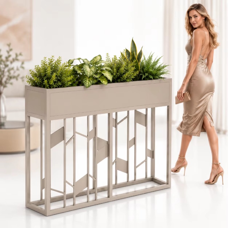 Room Divider Bamboo - Matzwarte metalen plantenbak 80cm met lamellenpaneel