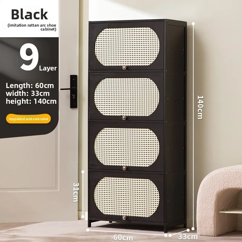 Room Divider Bamboo - Moderne zwarte bamboe schoenenkast met meerdere