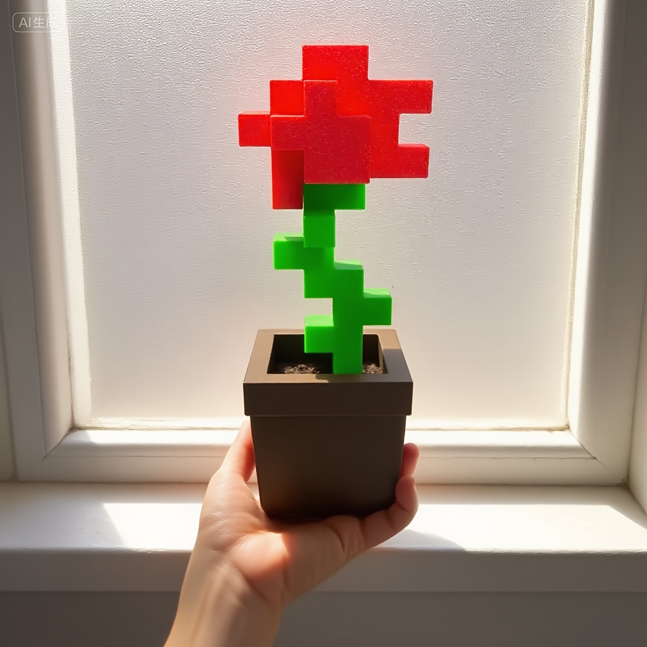 Office Furniture Hon - 1 stuk Pixel Rozenbloem Ornament, 3D-geprinte