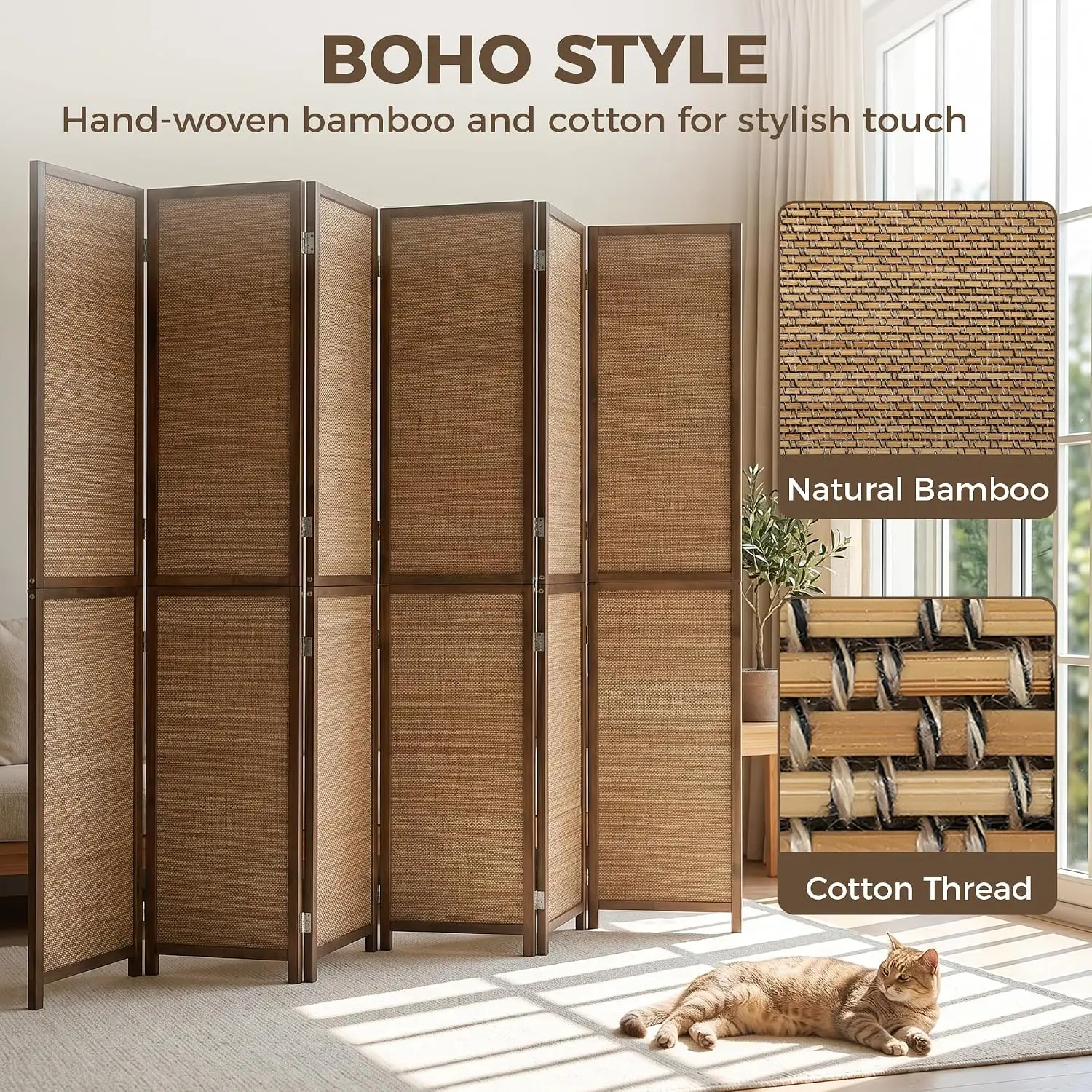 6 FT Kamerverdeler, 6-paneels  - Room Divider Bamboo recensie en prijs