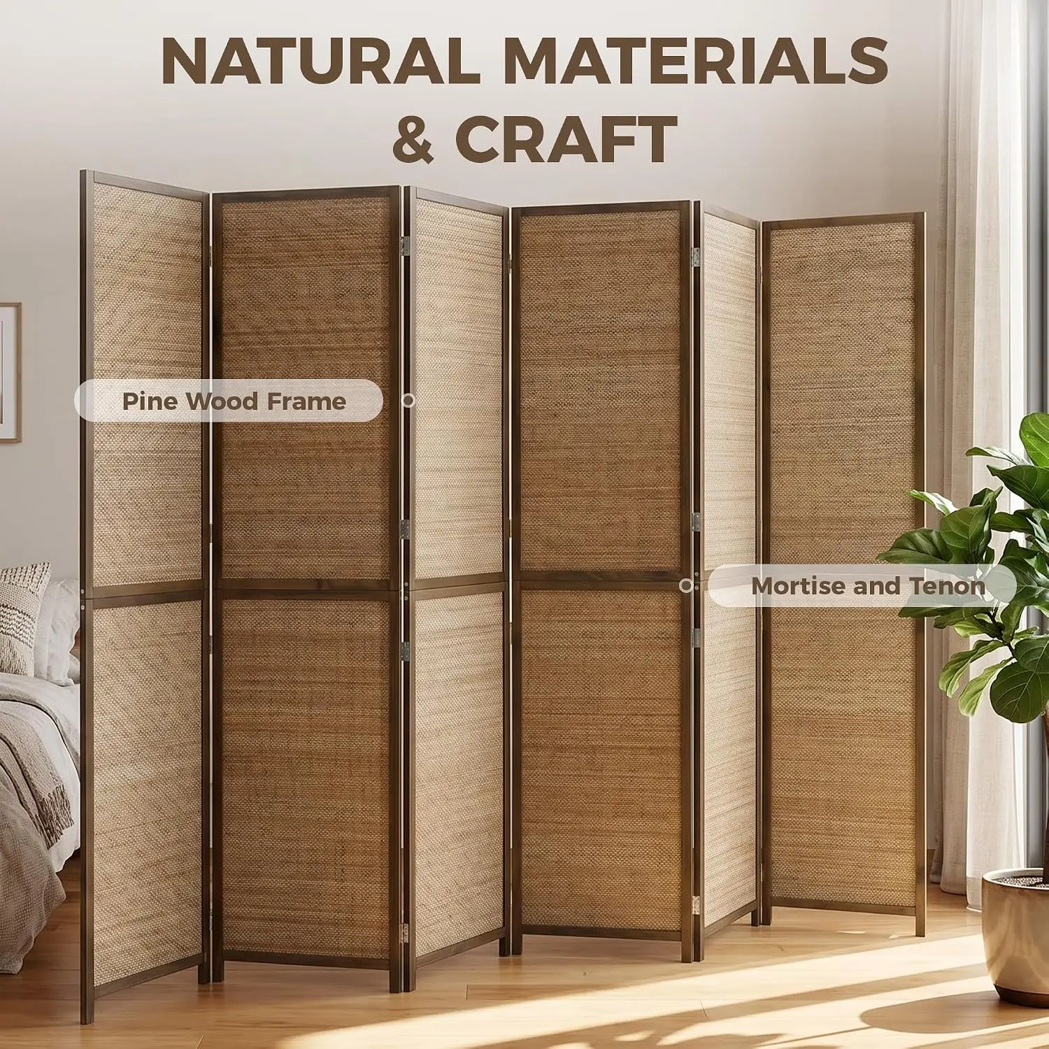 6 FT Kamerverdeler, 6-paneels  - Room Divider Bamboo recensie en prijs